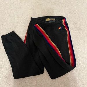 AVIATOR NATION SWEATS charcoal grey & velvet rainbow stripes on both legs